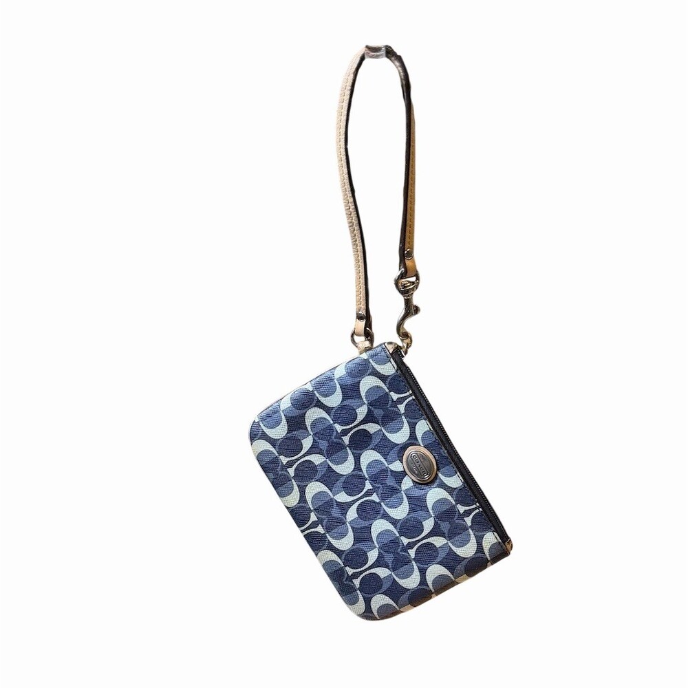 Coach Peyton Wristlet Blue/Navy Tan Signature C Zip Top